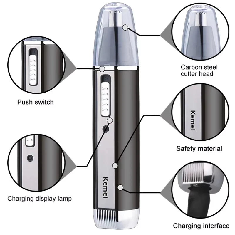 KM-6631 3-in-1 Professional Rechargeable Nose & Ear Hair Trimmer Personal Care Tools for Men