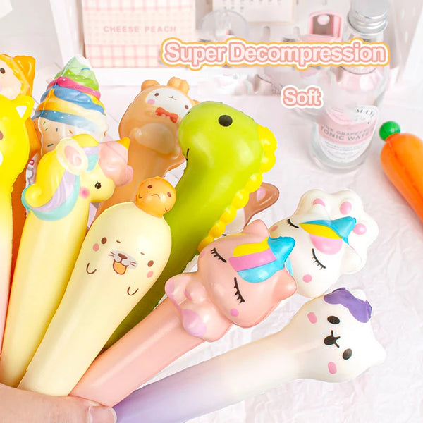 10PC Cartoon Stress Relief Pen Pinch Fun Student Prize High Beauty Black Neutral Pen Creative Soft Stress Relief Pen