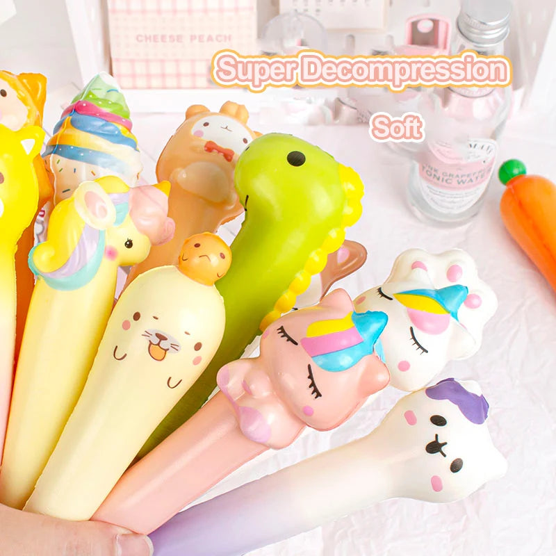 10PC Cartoon Stress Relief Pen Pinch Fun Student Prize High Beauty Black Neutral Pen Creative Soft Stress Relief Pen