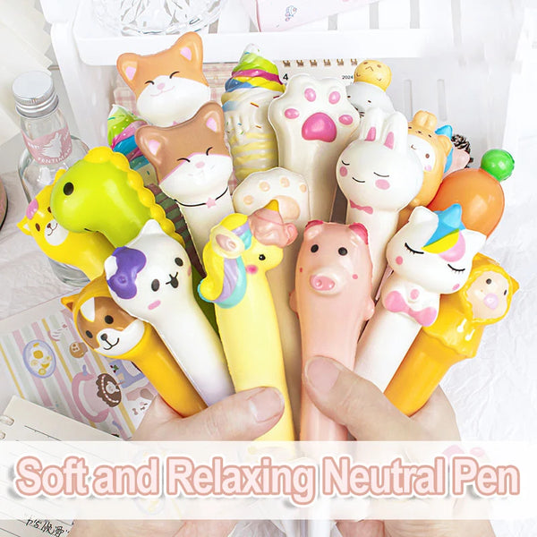 10PC Cartoon Stress Relief Pen Pinch Fun Student Prize High Beauty Black Neutral Pen Creative Soft Stress Relief Pen