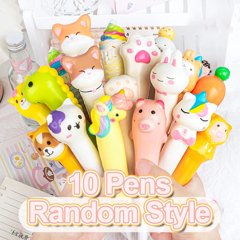 10PC Cartoon Stress Relief Pen Pinch Fun Student Prize High Beauty Black Neutral Pen Creative Soft Stress Relief Pen