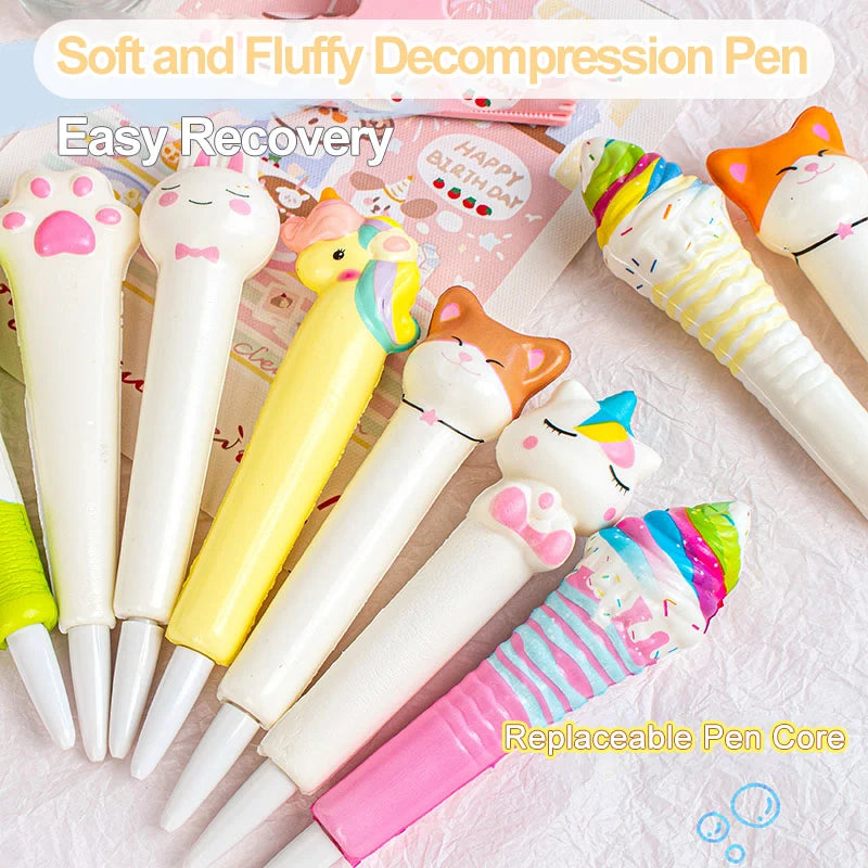 10PC Cartoon Stress Relief Pen Pinch Fun Student Prize High Beauty Black Neutral Pen Creative Soft Stress Relief Pen