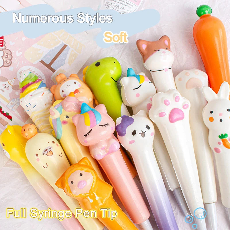 10PC Cartoon Stress Relief Pen Pinch Fun Student Prize High Beauty Black Neutral Pen Creative Soft Stress Relief Pen