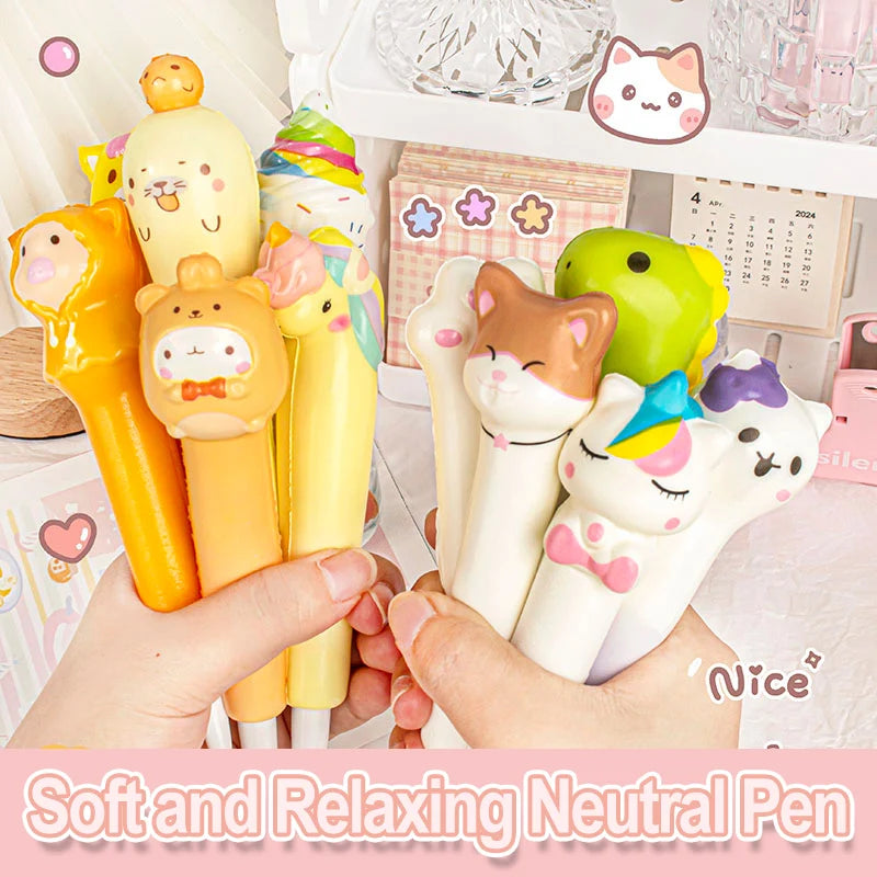 10PC Cartoon Stress Relief Pen Pinch Fun Student Prize High Beauty Black Neutral Pen Creative Soft Stress Relief Pen
